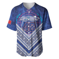 Toa Samoa Rugby Custom Baseball Jersey 40th Anniversary Samoan Siapo Pattern LT14 Blue - Polynesian Pride