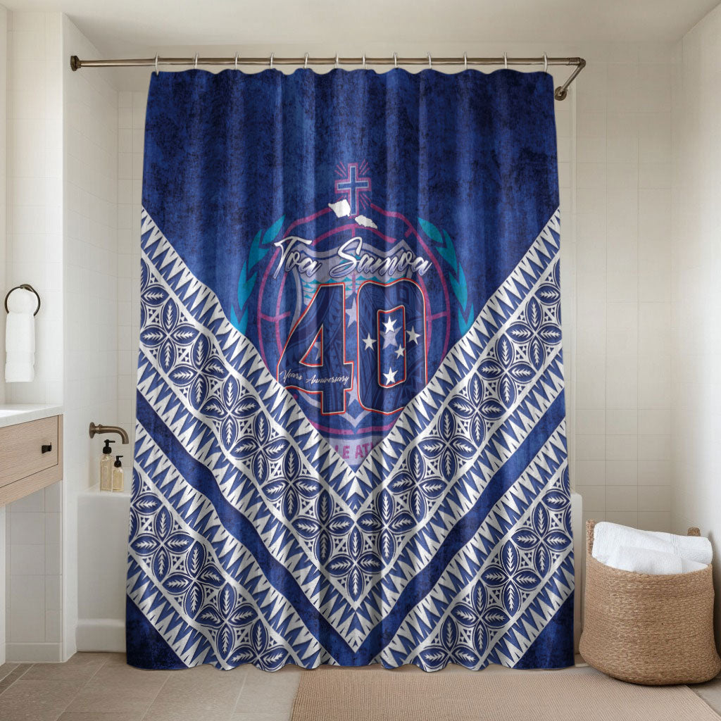 Toa Samoa Rugby Bathroom Set 40th Anniversary Samoan Siapo Pattern LT14 Shower Curtain Only Blue - Polynesian Pride
