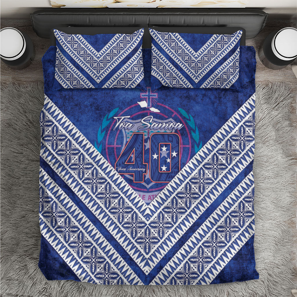 Toa Samoa Rugby Bedding Set 40th Anniversary Samoan Siapo Pattern LT14 Blue - Polynesian Pride