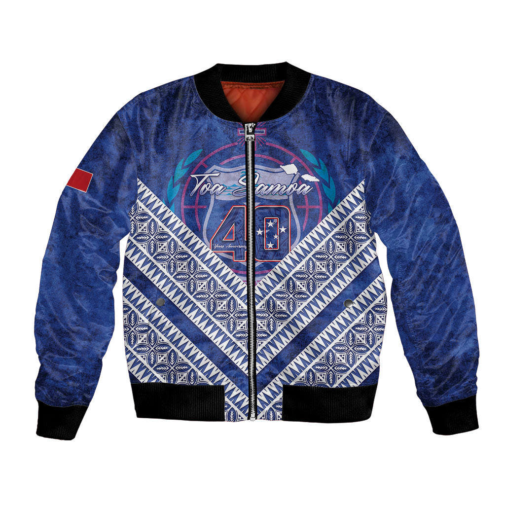 Toa Samoa Rugby Custom Bomber Jacket 40th Anniversary Samoan Siapo Pattern LT14 Unisex Blue - Polynesian Pride