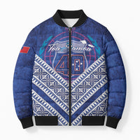 Toa Samoa Rugby Custom Bomber Puffer Jacket 40th Anniversary Samoan Siapo Pattern LT14 Unisex Blue - Polynesian Pride