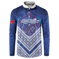 Toa Samoa Rugby Custom Button Sweatshirt 40th Anniversary Samoan Siapo Pattern LT14 Blue - Polynesian Pride
