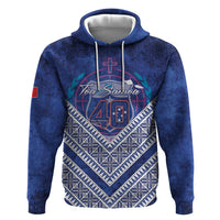 Toa Samoa Rugby Custom Hoodie 40th Anniversary Samoan Siapo Pattern LT14 Pullover Hoodie Blue - Polynesian Pride