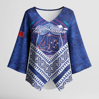 Toa Samoa Rugby Custom Kimono Sleeve Blouse 40th Anniversary Samoan Siapo Pattern LT14 Female Blue - Polynesian Pride