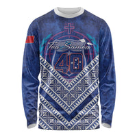 Toa Samoa Rugby Custom Long Sleeve Shirt 40th Anniversary Samoan Siapo Pattern LT14 Unisex Blue - Polynesian Pride