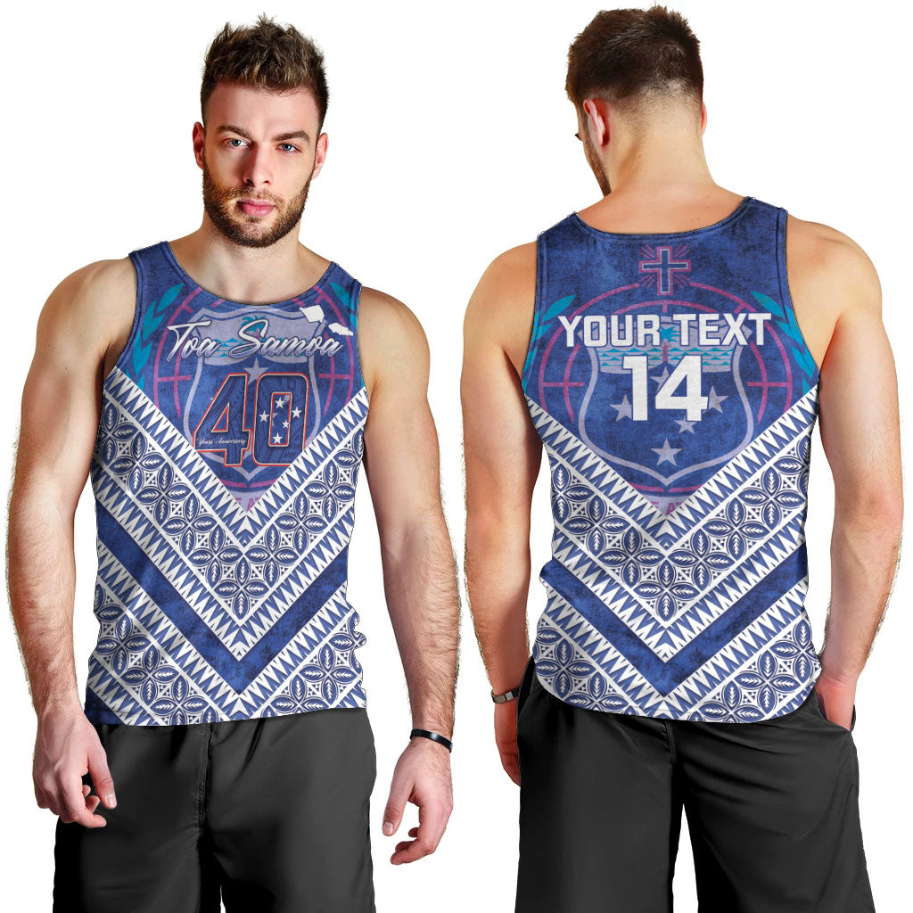 Toa Samoa Rugby Custom Men Tank Top 40th Anniversary Samoan Siapo Pattern LT14 - Polynesian Pride