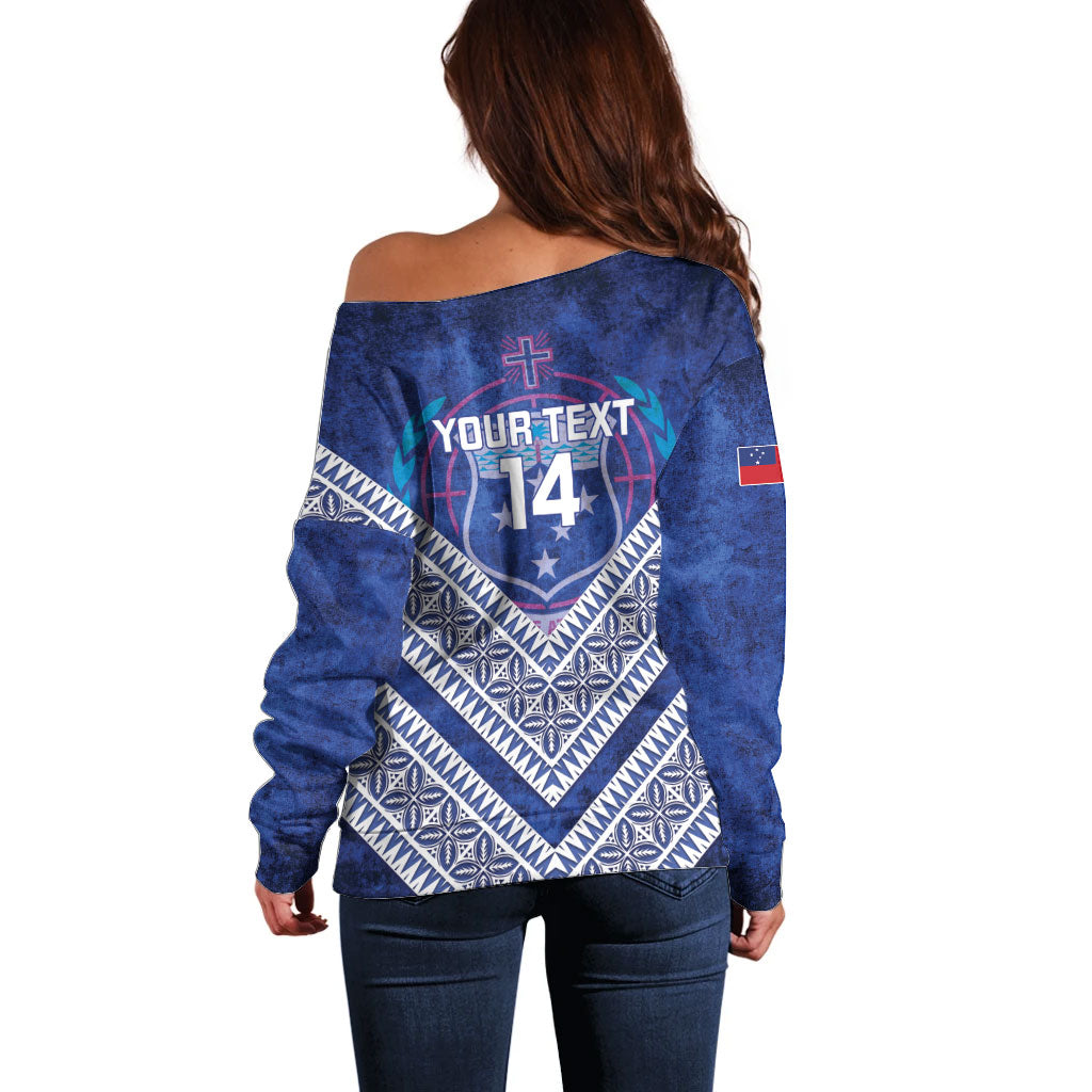 Toa Samoa Rugby Custom Off Shoulder Sweater 40th Anniversary Samoan Siapo Pattern LT14 - Polynesian Pride