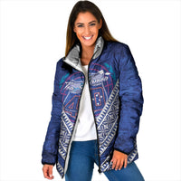 Toa Samoa Rugby Custom Padded Jacket 40th Anniversary Samoan Siapo Pattern LT14 Women Blue - Polynesian Pride