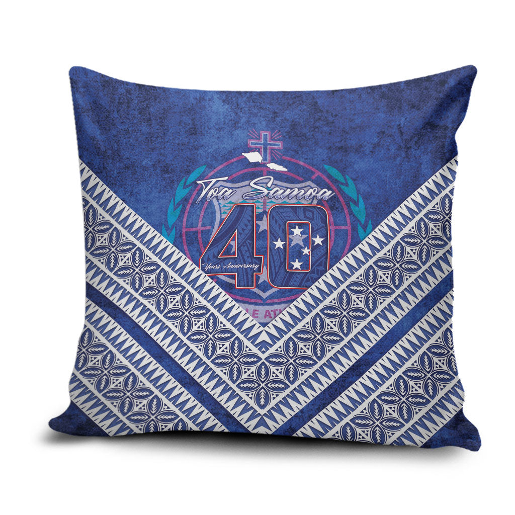 Toa Samoa Rugby Pillow Cover 40th Anniversary Samoan Siapo Pattern LT14 Blue - Polynesian Pride