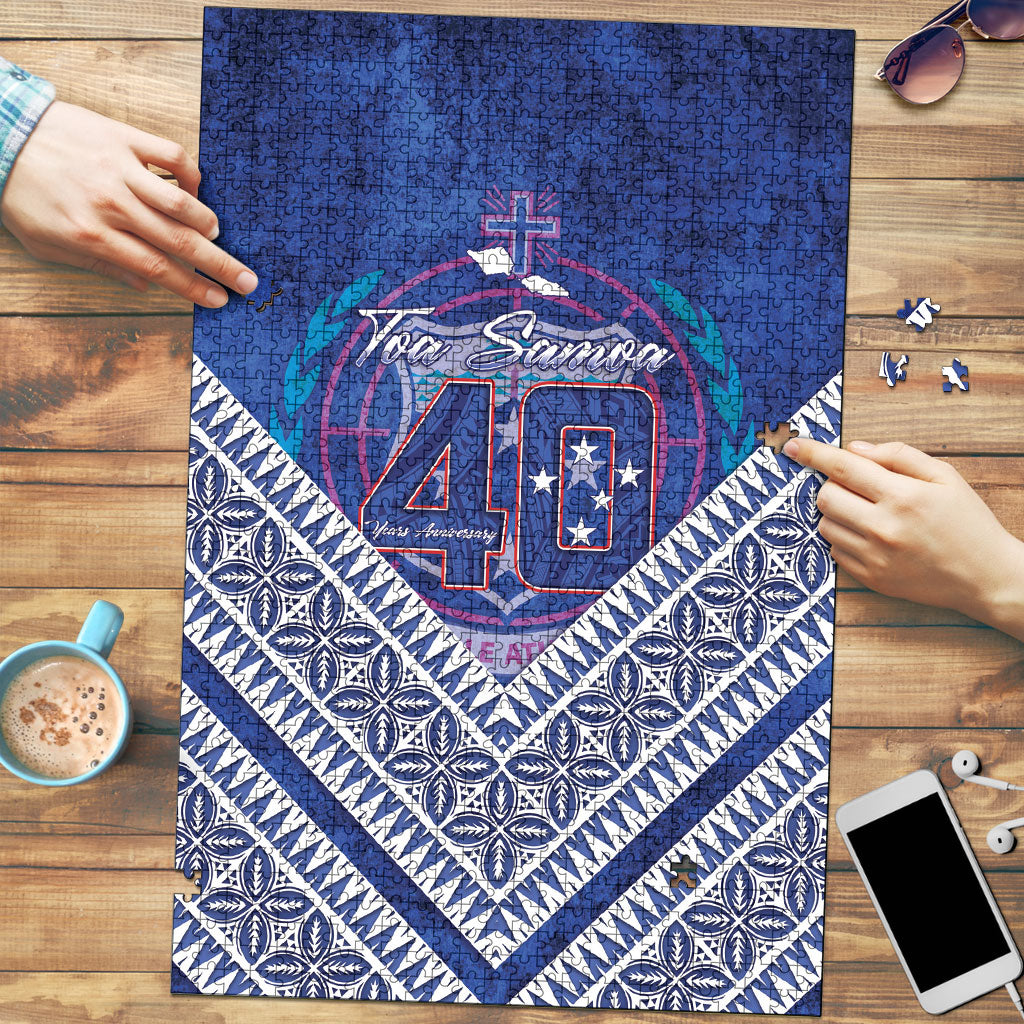 Toa Samoa Rugby Puzzle 40th Anniversary Samoan Siapo Pattern LT14 Blue - Polynesian Pride