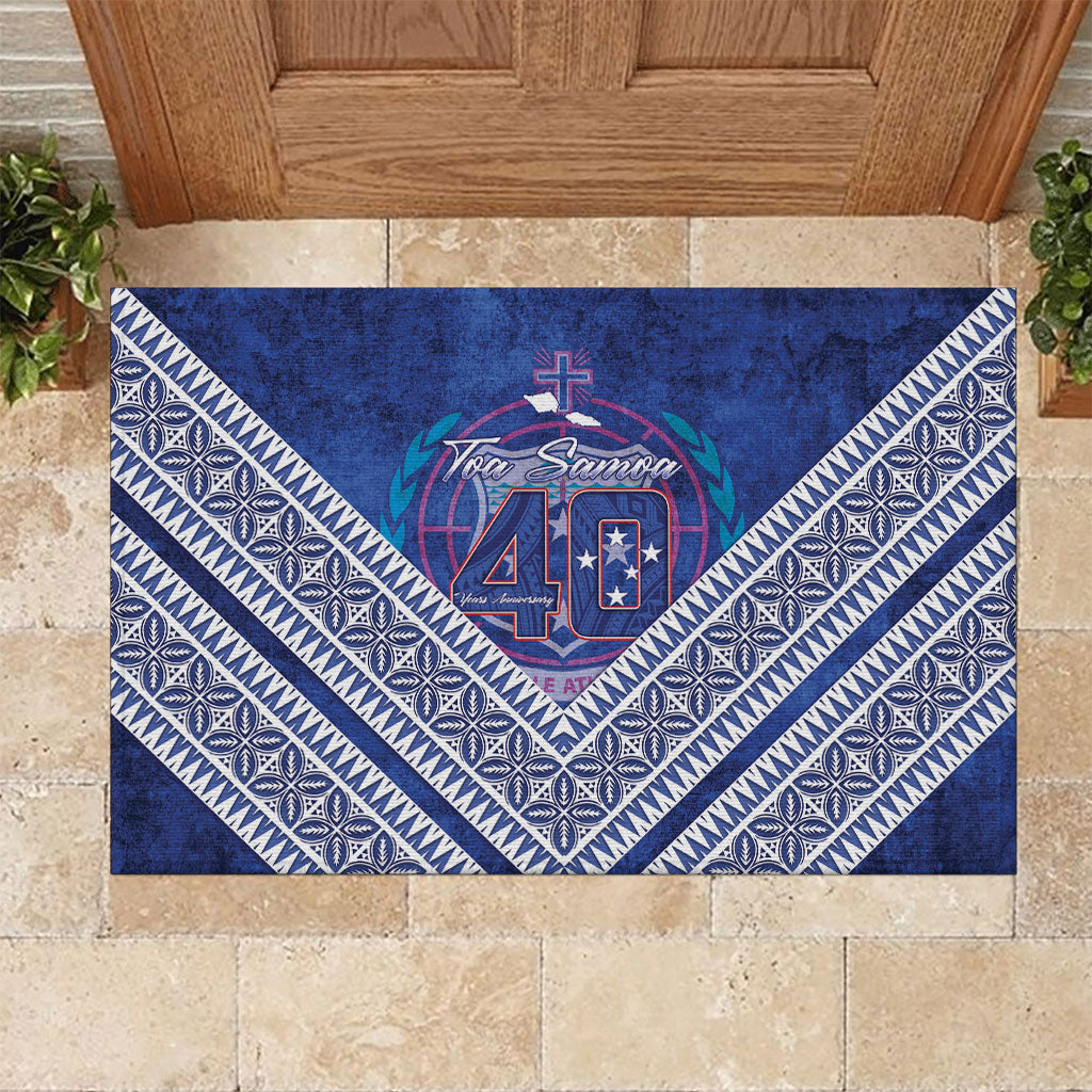 Toa Samoa Rugby Rubber Doormat 40th Anniversary Samoan Siapo Pattern LT14 Blue - Polynesian Pride