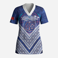Toa Samoa Rugby Custom Scrub Top 40th Anniversary Samoan Siapo Pattern LT14 Adult Blue - Polynesian Pride
