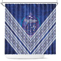 Toa Samoa Rugby Shower Curtain 40th Anniversary Samoan Siapo Pattern LT14 Blue - Polynesian Pride