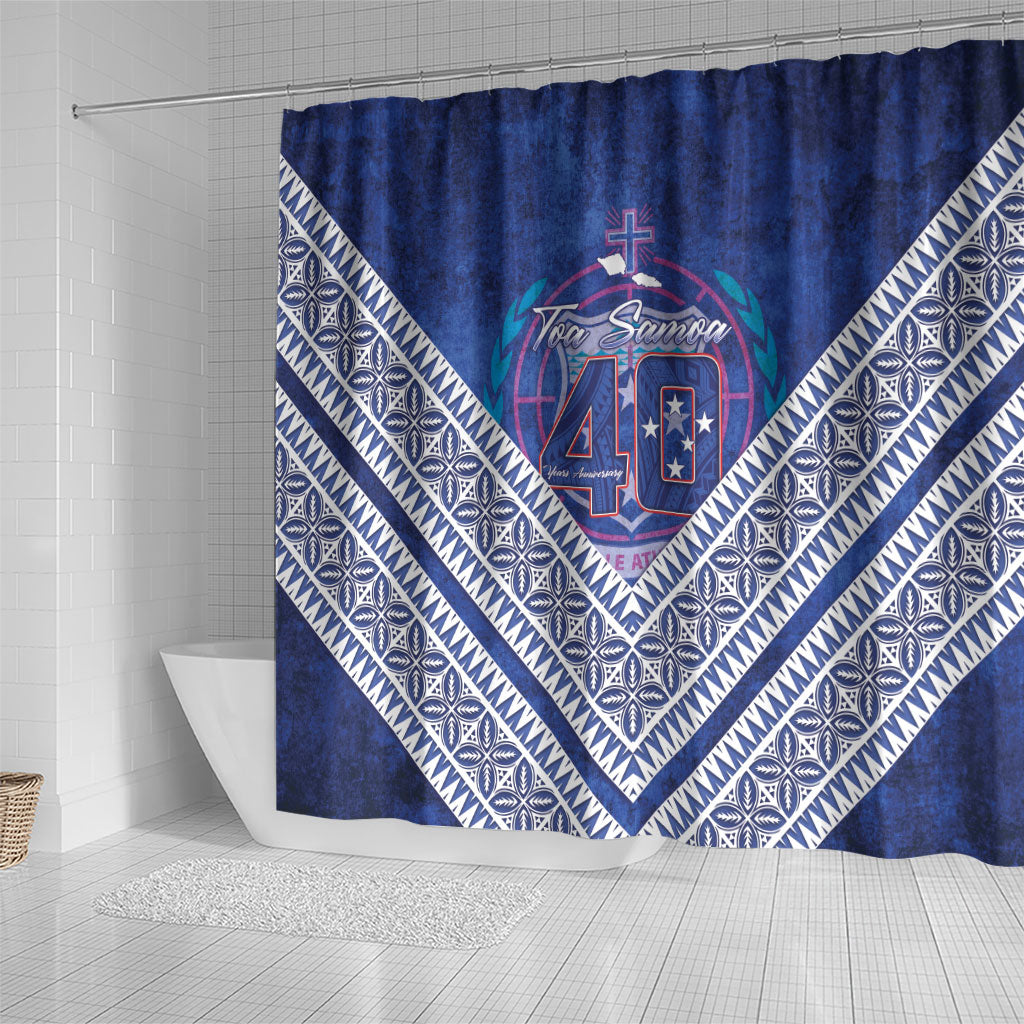 Toa Samoa Rugby Shower Curtain 40th Anniversary Samoan Siapo Pattern LT14 - Polynesian Pride