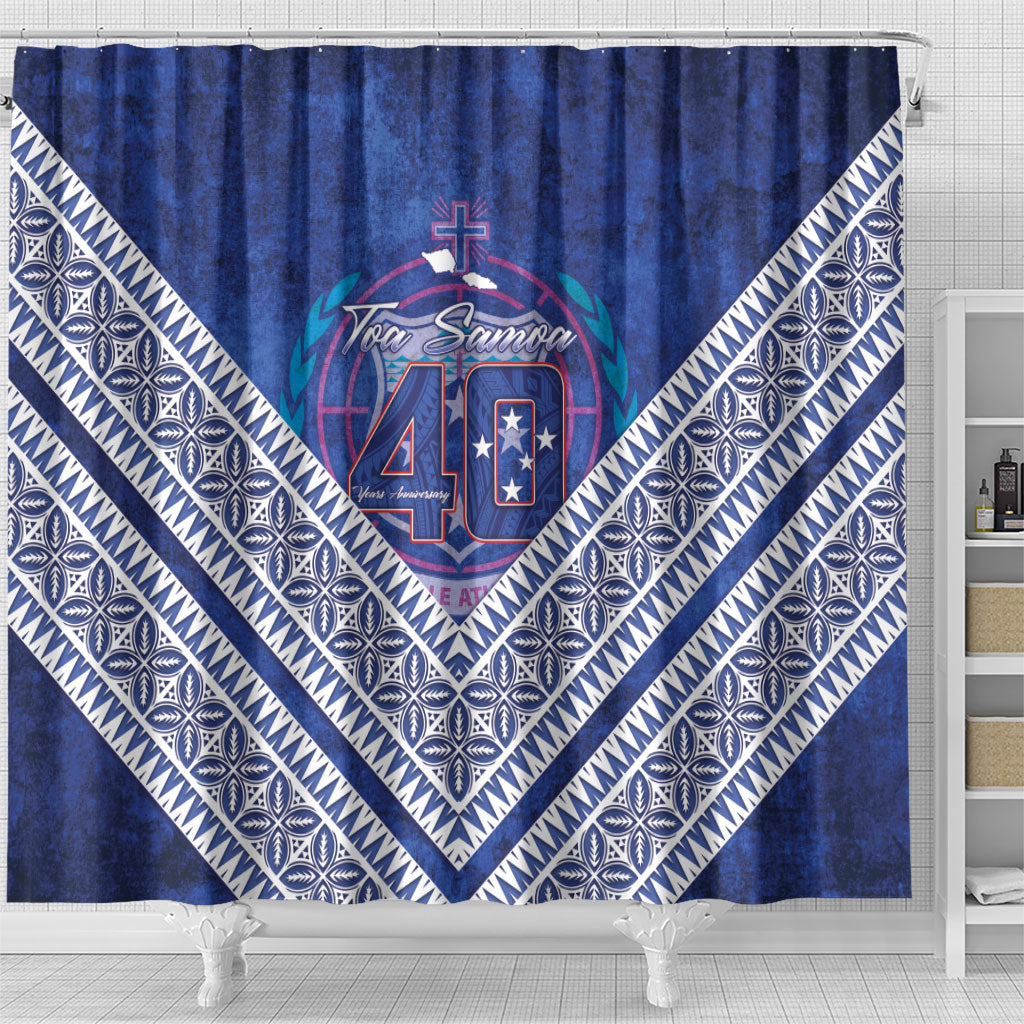 Toa Samoa Rugby Shower Curtain 40th Anniversary Samoan Siapo Pattern LT14 - Polynesian Pride