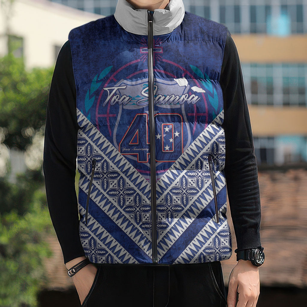 Toa Samoa Rugby Custom Sleeveless Puffer Jacket 40th Anniversary Samoan Siapo Pattern LT14 - Polynesian Pride