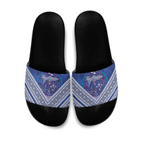 Toa Samoa Rugby Slide Sandals 40th Anniversary Samoan Siapo Pattern LT14 Blue - Polynesian Pride