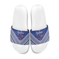 Toa Samoa Rugby Slide Sandals 40th Anniversary Samoan Siapo Pattern LT14 Blue - Polynesian Pride