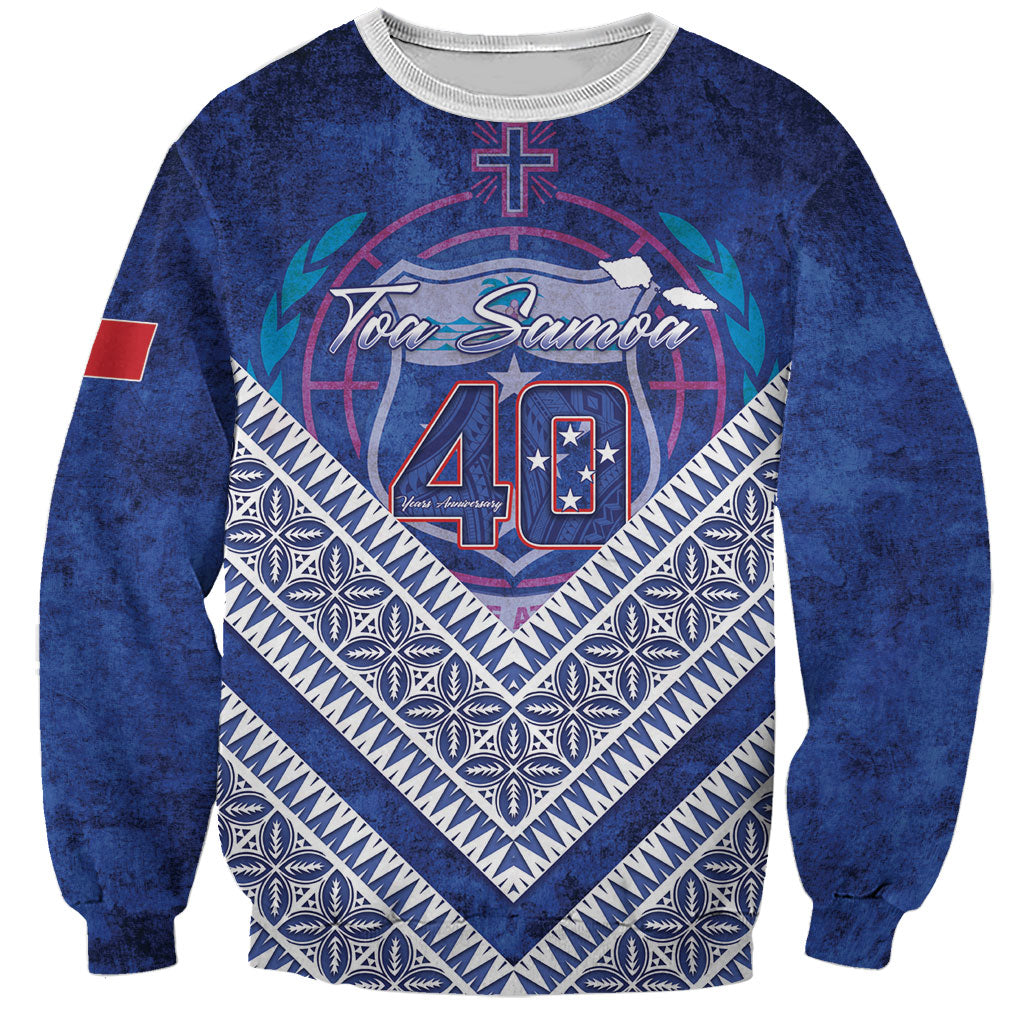 Toa Samoa Rugby Custom Sweatshirt 40th Anniversary Samoan Siapo Pattern LT14 Unisex Blue - Polynesian Pride