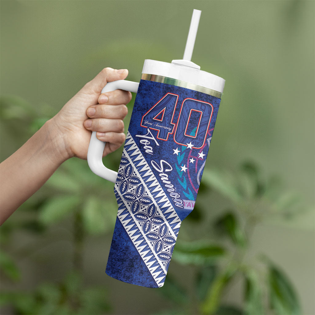 Toa Samoa Rugby Custom Tumbler With Handle 40th Anniversary Samoan Siapo Pattern LT14 - Polynesian Pride
