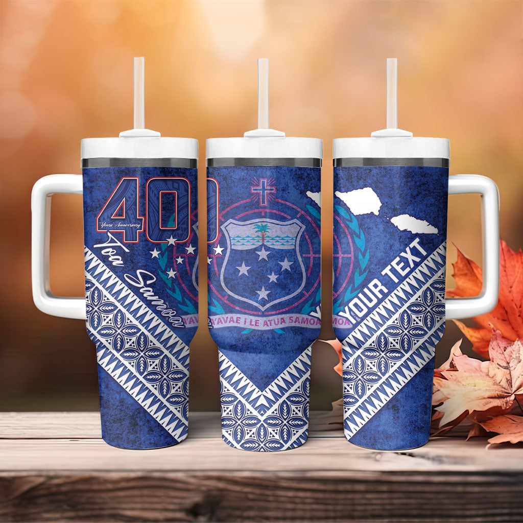 Toa Samoa Rugby Custom Tumbler With Handle 40th Anniversary Samoan Siapo Pattern LT14 - Polynesian Pride