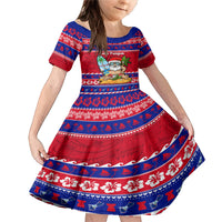 Custom Guam Christmas Family Matching Mermaid Dress and Hawaiian Shirt Guaman Santas Felis Pasgua LT14 Daughter's Dress Blue - Polynesian Pride