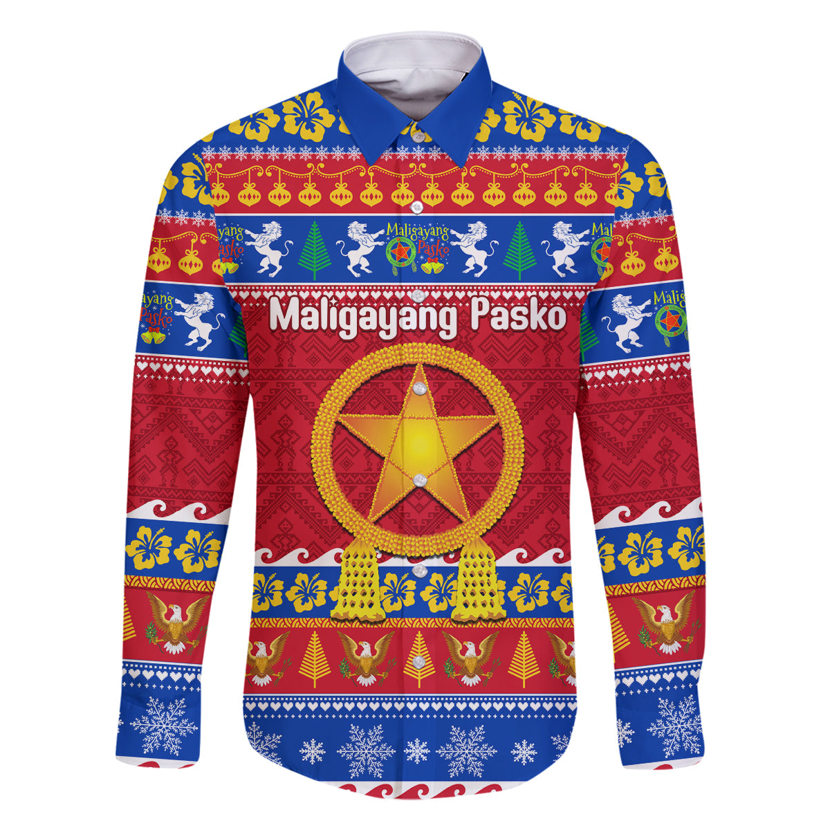 Custom Philippines Christmas Family Matching Off Shoulder Long Sleeve Dress and Hawaiian Shirt Filipino Parol Maligayang Pasko LT14 Dad's Shirt - Long Sleeve Blue - Polynesian Pride
