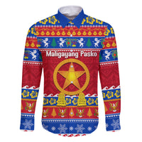 Custom Philippines Christmas Family Matching Off Shoulder Long Sleeve Dress and Hawaiian Shirt Filipino Parol Maligayang Pasko LT14 Dad's Shirt - Long Sleeve Blue - Polynesian Pride
