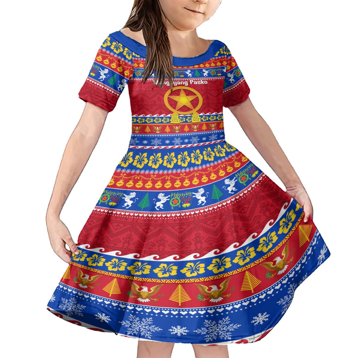 Custom Philippines Christmas Family Matching Puletasi Dress and Hawaiian Shirt Filipino Parol Maligayang Pasko LT14 Daughter's Dress Blue - Polynesian Pride