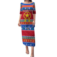Custom Philippines Christmas Family Matching Puletasi Dress and Hawaiian Shirt Filipino Parol Maligayang Pasko LT14 Mom's Dress Blue - Polynesian Pride
