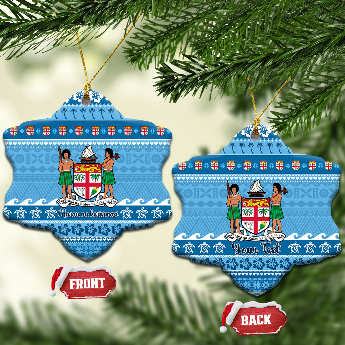 Custom Fiji Christmas Ceramic Ornament Fijian Tapa Marau na Kerisimasi LT14 Snow Flake Blue - Polynesian Pride