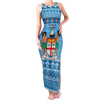 Custom Fiji Christmas Family Matching Tank Maxi Dress and Hawaiian Shirt Fijian Tapa Marau na Kerisimasi LT14 Mom's Dress Blue - Polynesian Pride