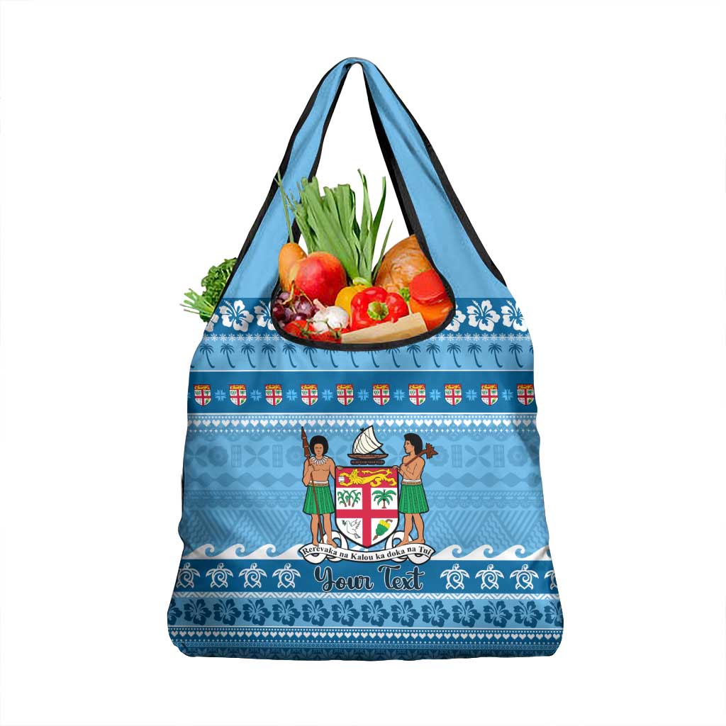 Custom Fiji Christmas Grocery Bag Fijian Tapa Marau na Kerisimasi LT14 1-pack One Size Blue - Polynesian Pride