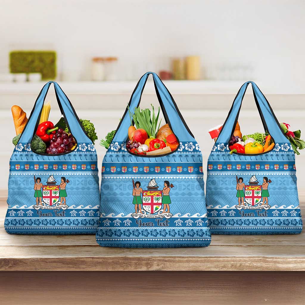 Custom Fiji Christmas Grocery Bag Fijian Tapa Marau na Kerisimasi LT14 3-pack One Size Blue - Polynesian Pride