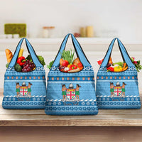 Custom Fiji Christmas Grocery Bag Fijian Tapa Marau na Kerisimasi LT14 3-pack One Size Blue - Polynesian Pride