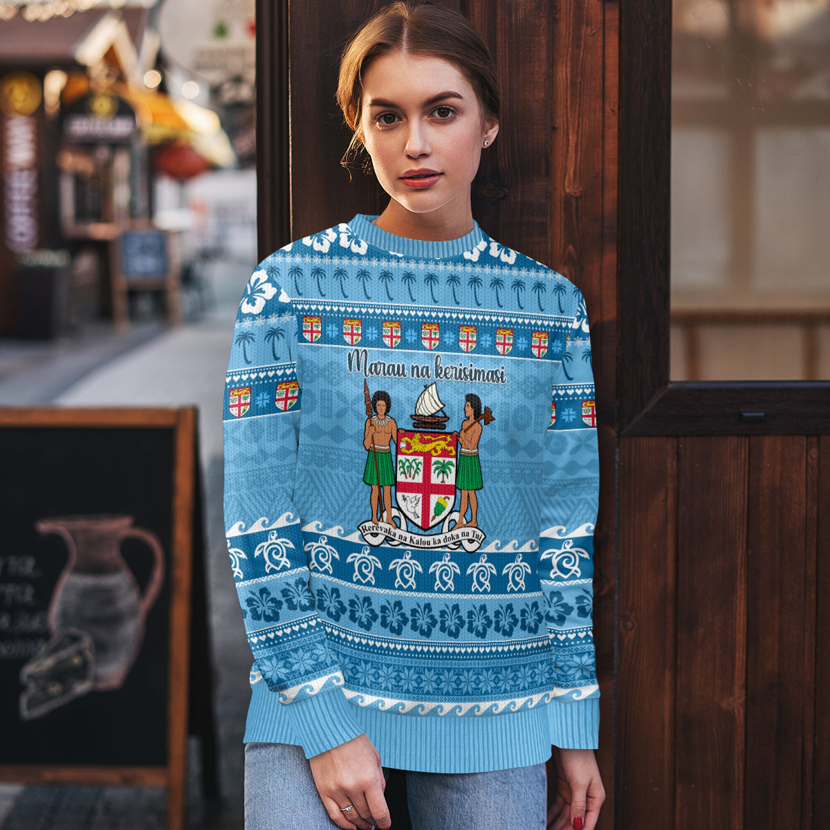 Custom Fiji Christmas Ugly Christmas Sweater Fijian Tapa Marau na Kerisimasi LT14 - Polynesian Pride