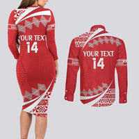 Custom Mate Maa Tonga Couples Matching Long Sleeve Bodycon Dress and Long Sleeve Button Shirt 2024 Go Champions LT14 - Polynesian Pride