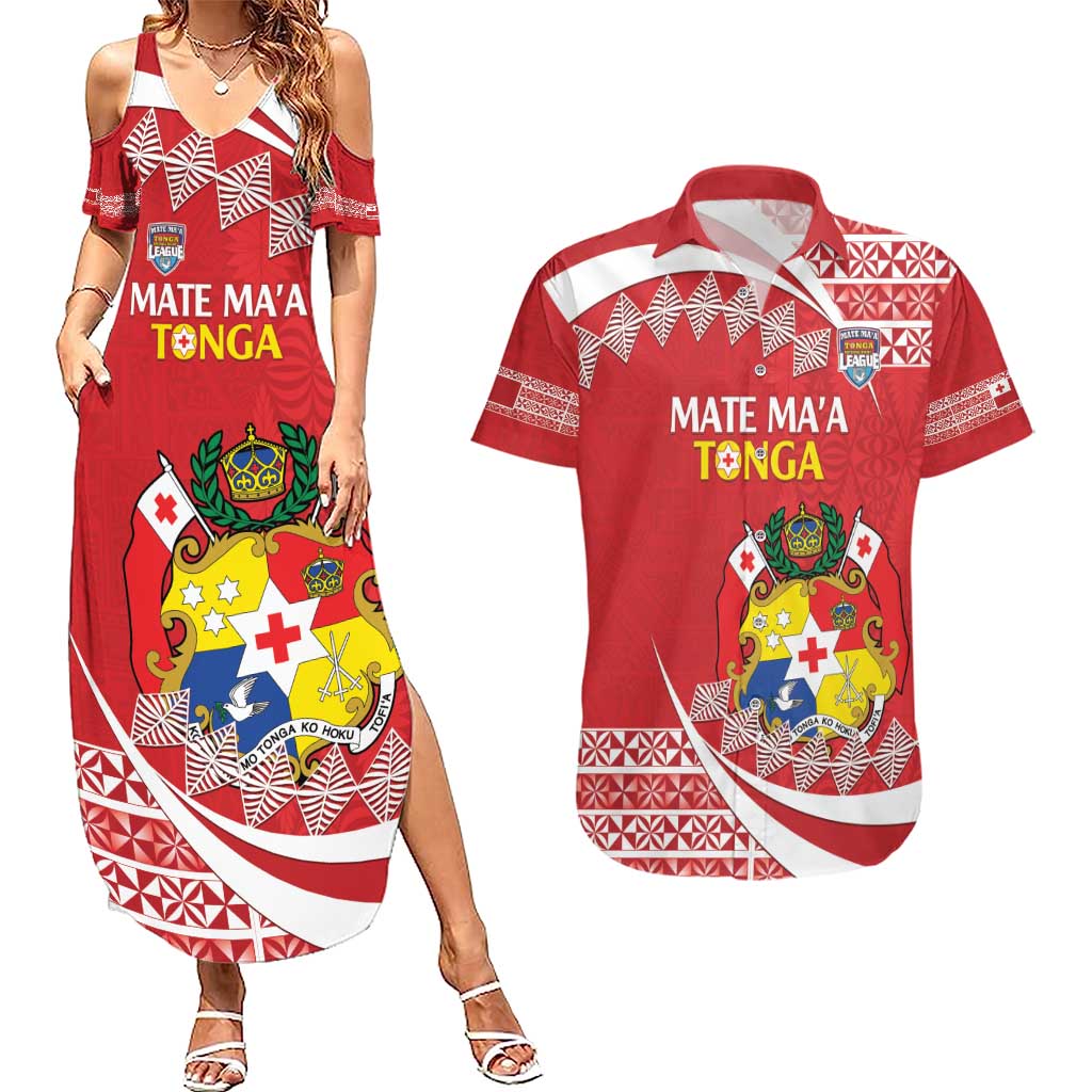 Custom Mate Maa Tonga Couples Matching Summer Maxi Dress and Hawaiian Shirt 2024 Go Champions LT14 Red - Polynesian Pride