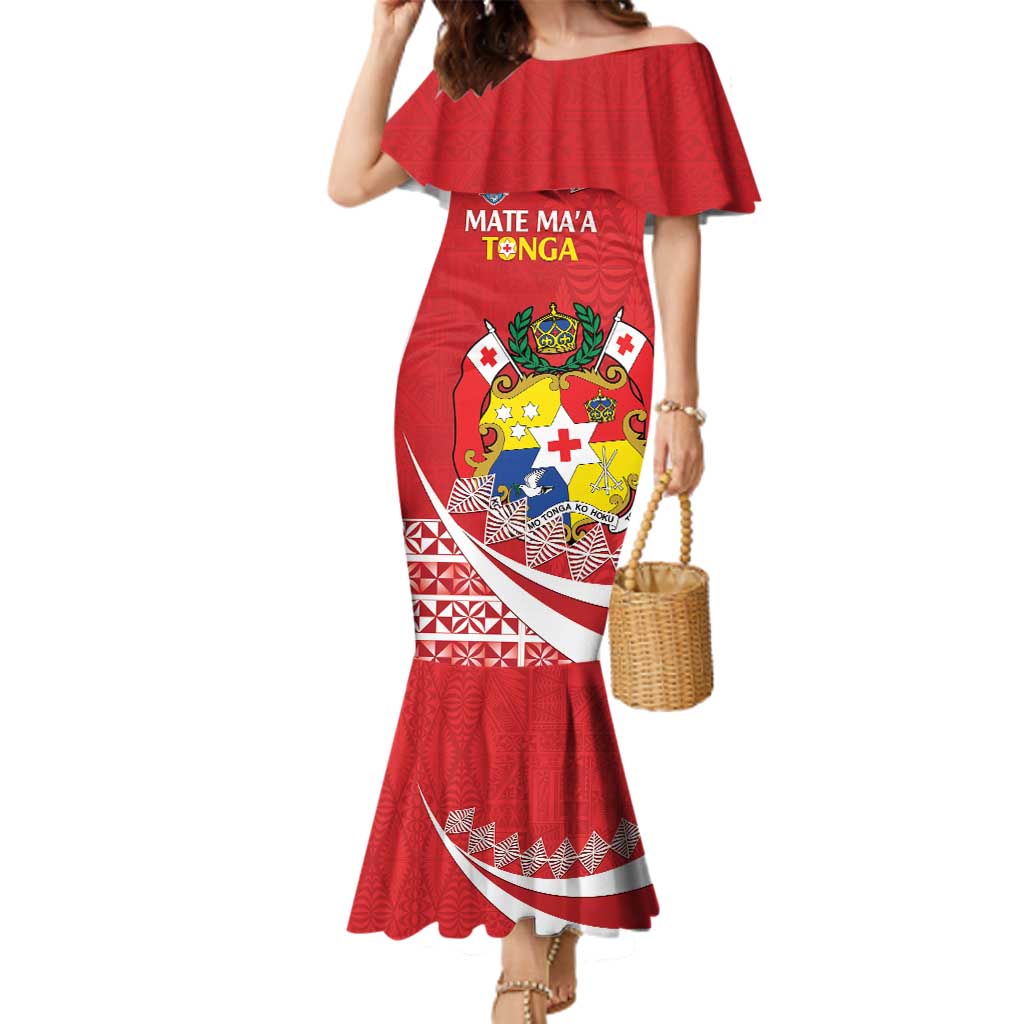 Custom Mate Maa Tonga Family Matching Mermaid Dress and Hawaiian Shirt 2024 Go Champions LT14 Mom's Dress Red - Polynesian Pride