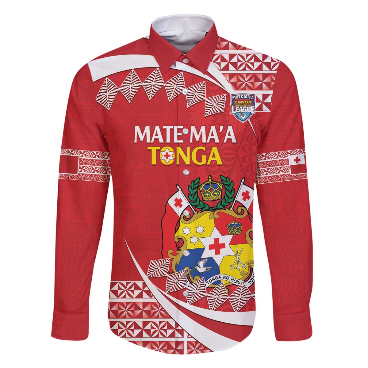 Custom Mate Maa Tonga Family Matching Off The Shoulder Long Sleeve Dress and Hawaiian Shirt 2024 Go Champions LT14 Dad's Shirt - Long Sleeve Red - Polynesian Pride