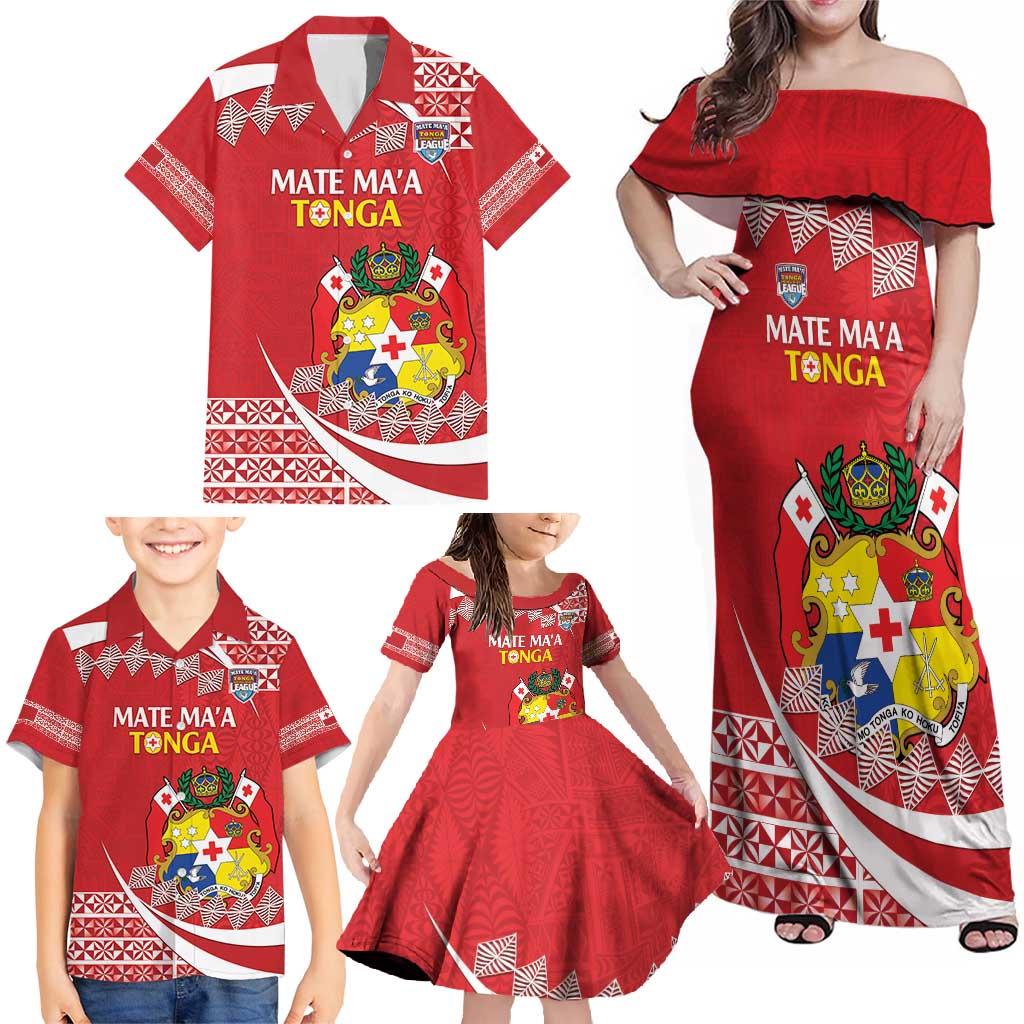 Custom Mate Maa Tonga Family Matching Off Shoulder Maxi Dress and Hawaiian Shirt 2024 Go Champions LT14 - Polynesian Pride