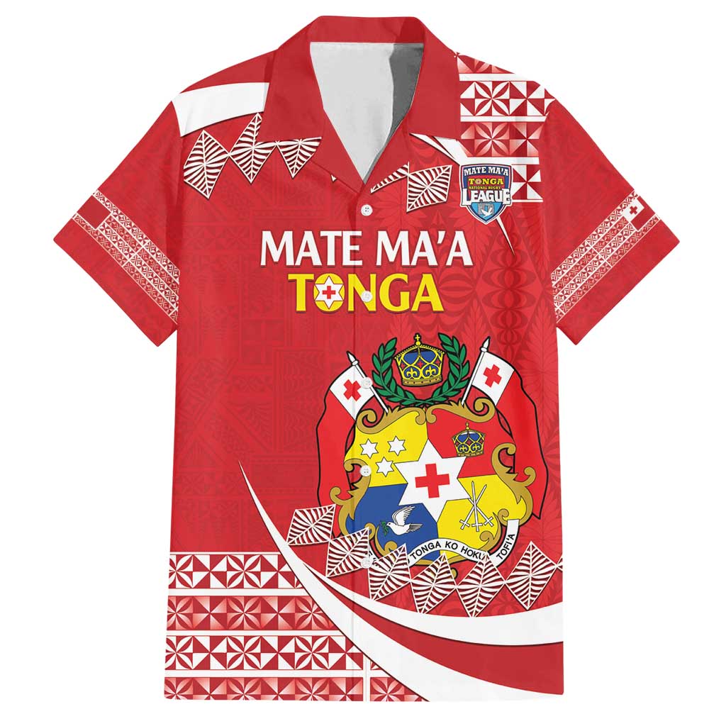 Custom Mate Maa Tonga Family Matching Off Shoulder Maxi Dress and Hawaiian Shirt 2024 Go Champions LT14 Dad's Shirt - Short Sleeve Red - Polynesian Pride