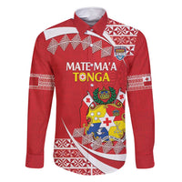 Custom Mate Maa Tonga Family Matching Off Shoulder Maxi Dress and Hawaiian Shirt 2024 Go Champions LT14 Dad's Shirt - Long Sleeve Red - Polynesian Pride