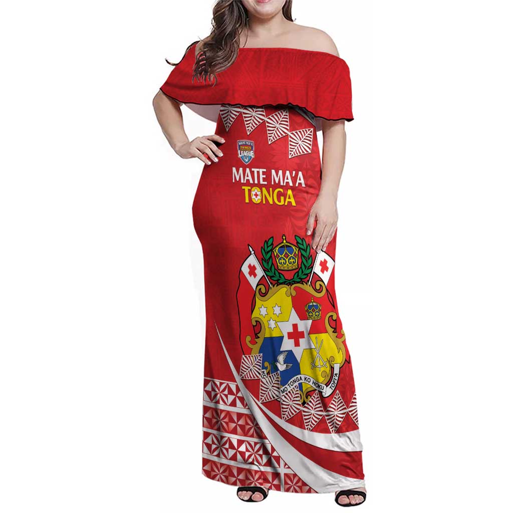 Custom Mate Maa Tonga Family Matching Off Shoulder Maxi Dress and Hawaiian Shirt 2024 Go Champions LT14 Mom's Dress Red - Polynesian Pride