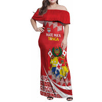 Custom Mate Maa Tonga Family Matching Off Shoulder Maxi Dress and Hawaiian Shirt 2024 Go Champions LT14 Mom's Dress Red - Polynesian Pride