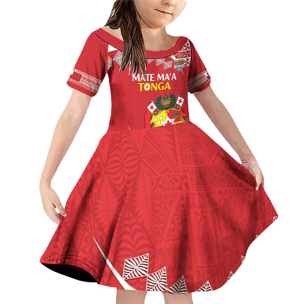 Custom Mate Maa Tonga Family Matching Off Shoulder Short Dress and Hawaiian Shirt 2024 Go Champions LT14 Daughter's Dress Red - Polynesian Pride