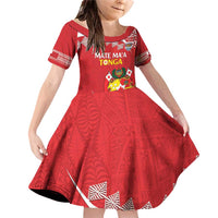 Custom Mate Maa Tonga Family Matching Off Shoulder Short Dress and Hawaiian Shirt 2024 Go Champions LT14 Daughter's Dress Red - Polynesian Pride