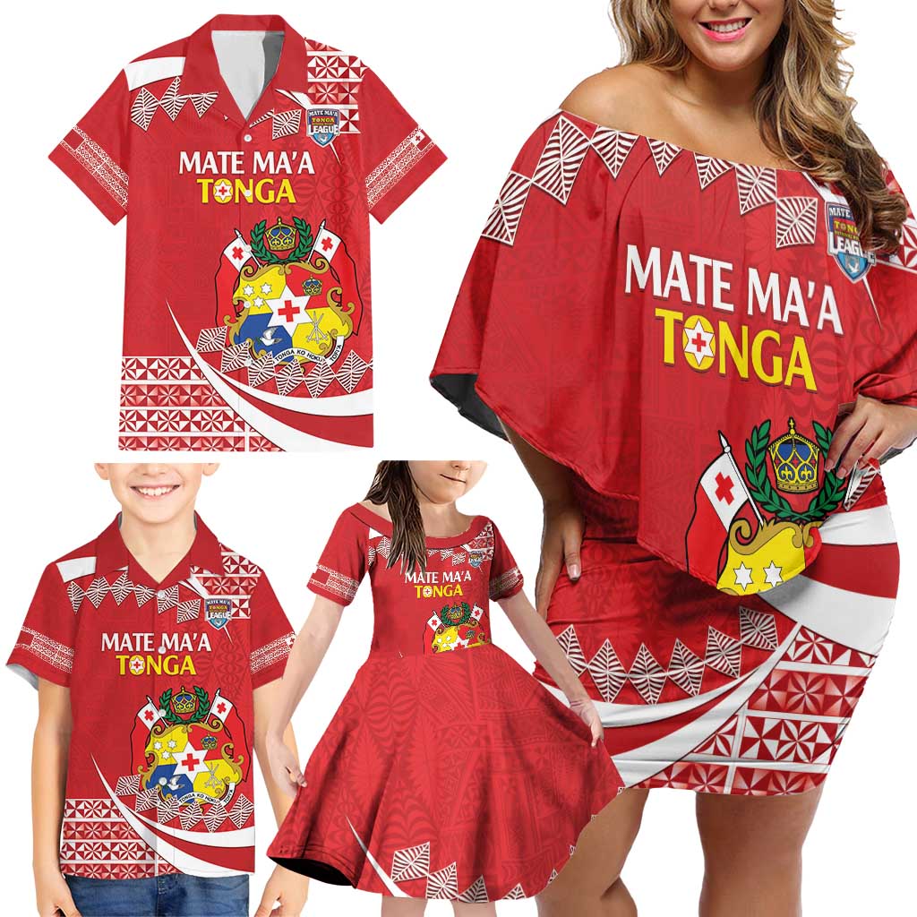 Custom Mate Maa Tonga Family Matching Off Shoulder Short Dress and Hawaiian Shirt 2024 Go Champions LT14 - Polynesian Pride
