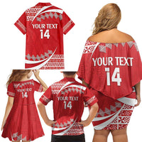 Custom Mate Maa Tonga Family Matching Off Shoulder Short Dress and Hawaiian Shirt 2024 Go Champions LT14 - Polynesian Pride