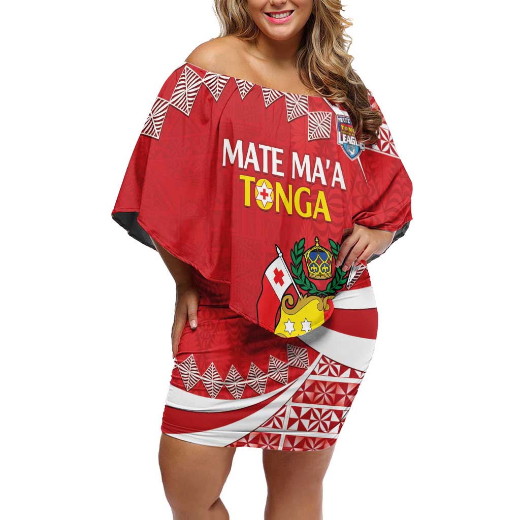 Custom Mate Maa Tonga Family Matching Off Shoulder Short Dress and Hawaiian Shirt 2024 Go Champions LT14 Mom's Dress Red - Polynesian Pride